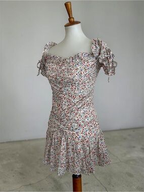 Floral Ruched Cotton Mini Dress/Top | Off Shoulder Ruffle Hem | NWT Medium